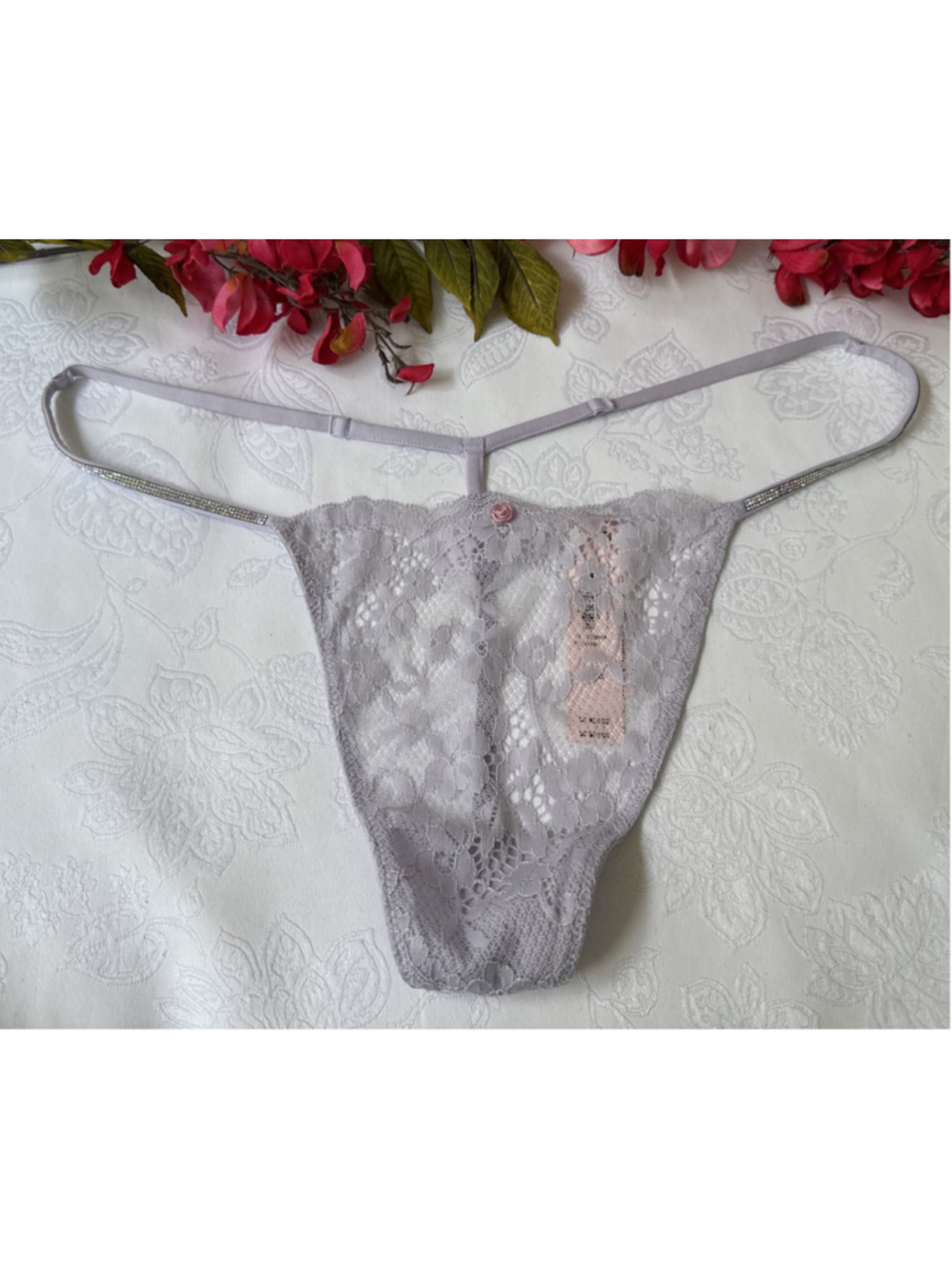 VICTORIA'S SECRET XL DREAM BLUE SHIMMER BLING STRAP V STRING THONG PANTIES NWT